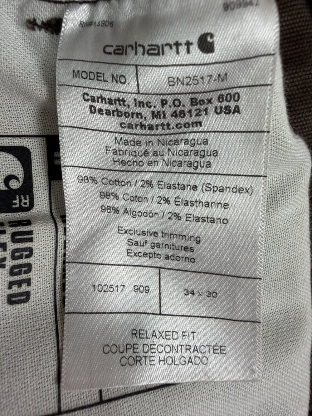 Carhartt Rugged Flex Canvas Work Pants Brown Relaxed Fit 34x30 - Picture 9 of 14